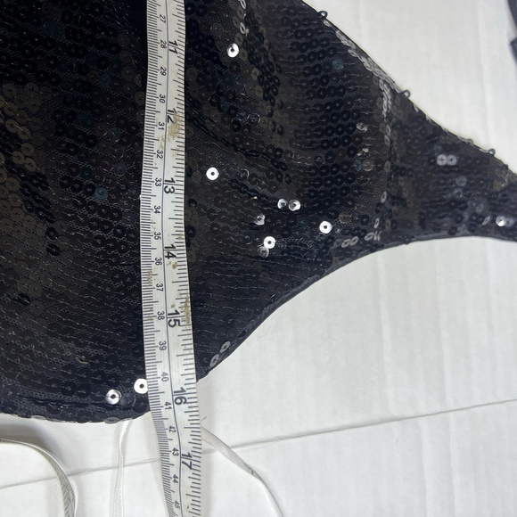 Lulus Women’s Pretty Sensational Black Sequin Rosette Halter Maxi Dress Slit L - Picture 10 of 16